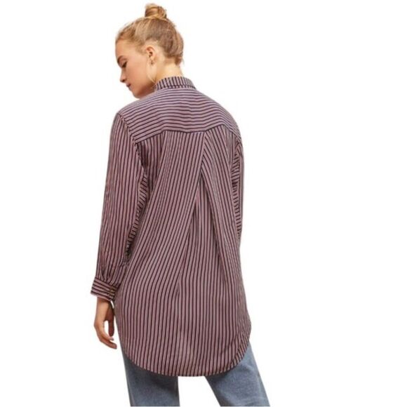 MAEVE ANTHROPOLOGIE Adelaide Poplin Button Down Shirt Red Blue Striped Small - Picture 3 of 11